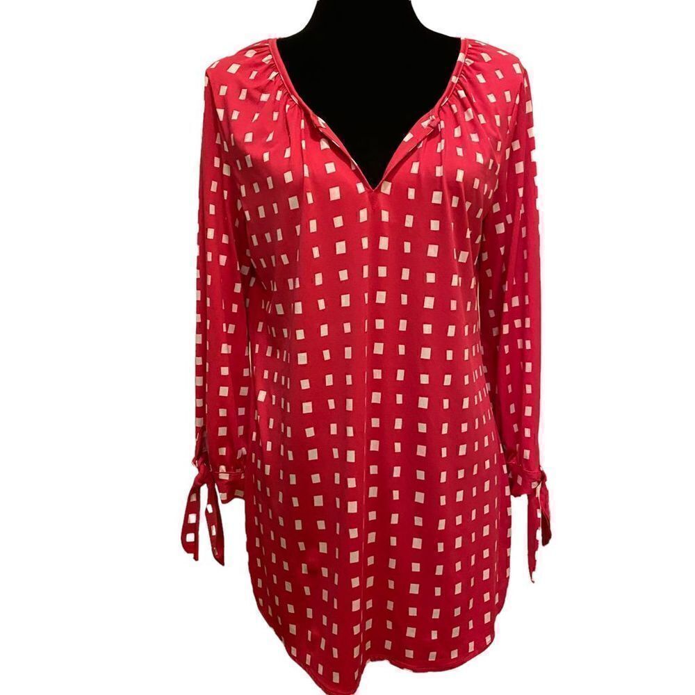 Mud pie Hot Pink with White‎ Square Print Mini Dress